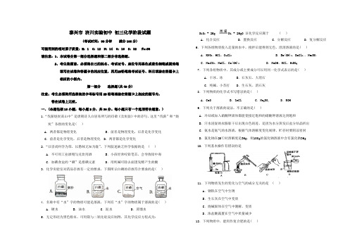 江苏省泰兴市济川实验初级中学沪教版九级下化学学期阶段性测试及参考答案