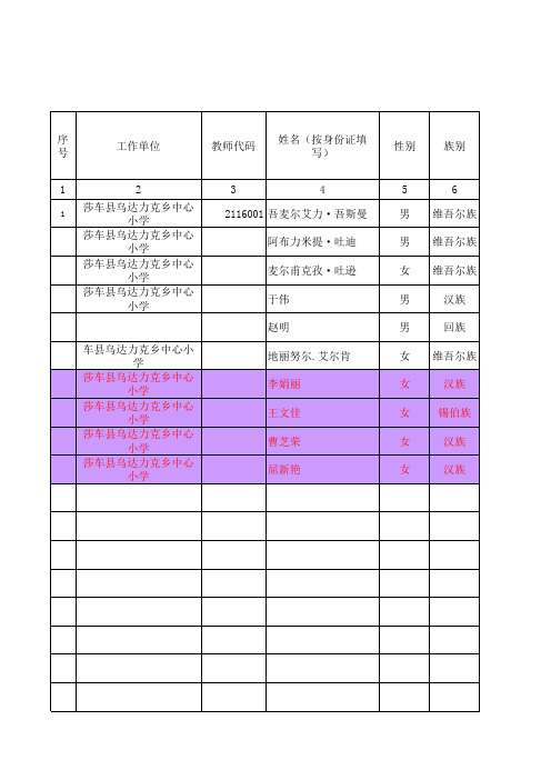 莎车县吾达力克乡中心小学教育系统教职工信息表2015-8-28 - 副本