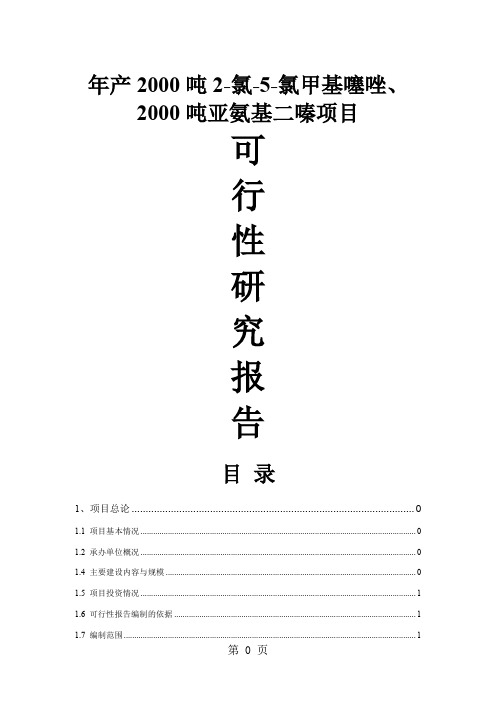 年产2019吨2-氯-5-氯甲基噻唑、2019吨亚氨基二嗪项目可行性研究报告共100页