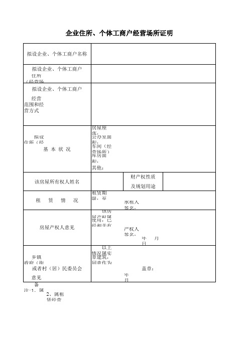 经营场所证明(没房产证)