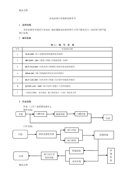 水电站(检修)闸门安装作业指导书复习过程