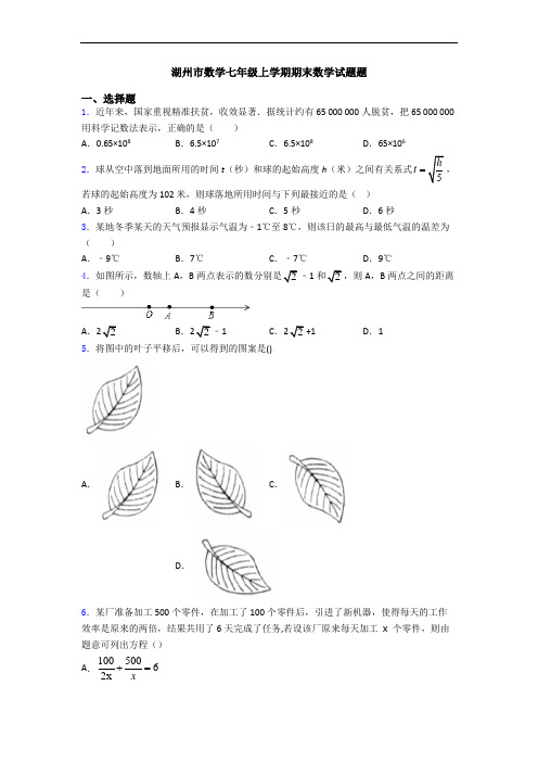湖州市数学七年级上学期期末数学试题题