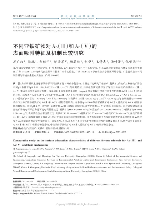 不同亚铁矿物对As（Ⅲ）和As（Ⅴ）的表面吸附特征及机制比较研究