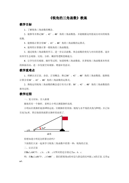 沪科版九年级数学上册《锐角的三角函数》教案