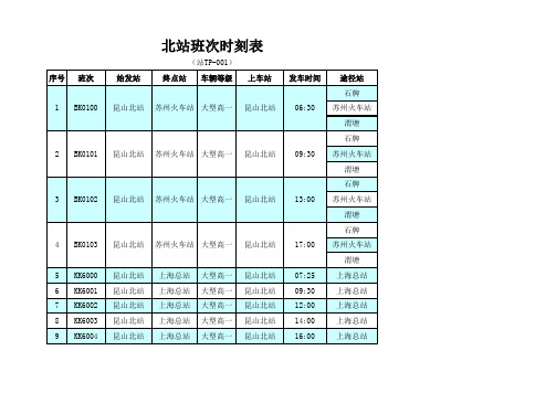 昆山南北站客车时刻