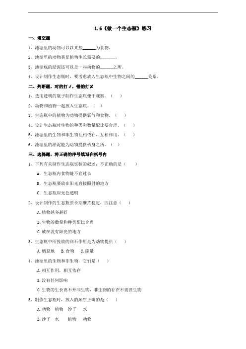 教科版五年级上册科学1.6做一个生态瓶含答案