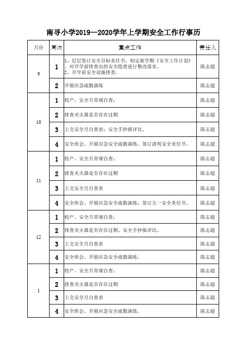 小学安全工作行事历