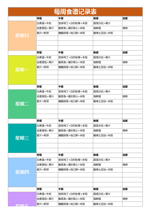 个人饮食计划每周食谱表运动打卡表