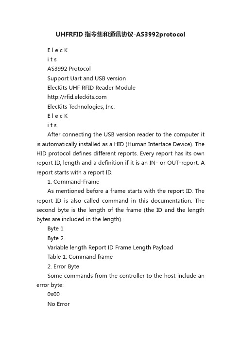 UHFRFID指令集和通讯协议-AS3992protocol
