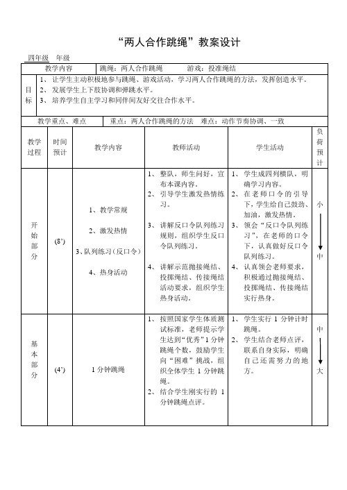 “两人合作跳绳”教案设计