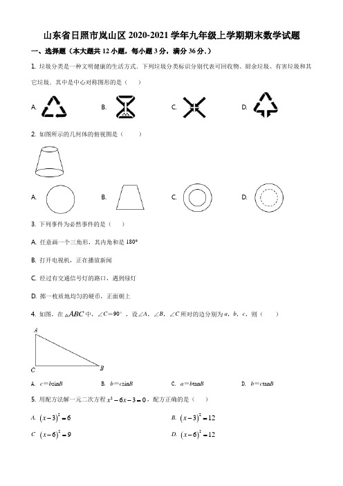 精品解析：山东省日照市岚山区2020-2021学年九年级上学期期末数学试题(原卷版)