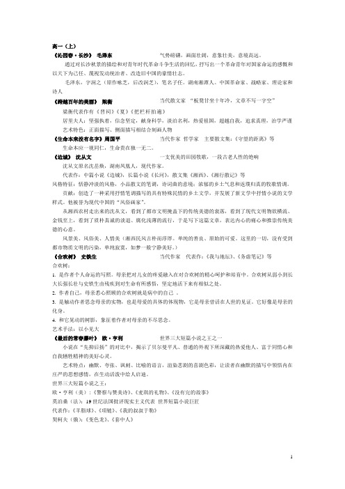 上海语文高一至高三重点课文整理