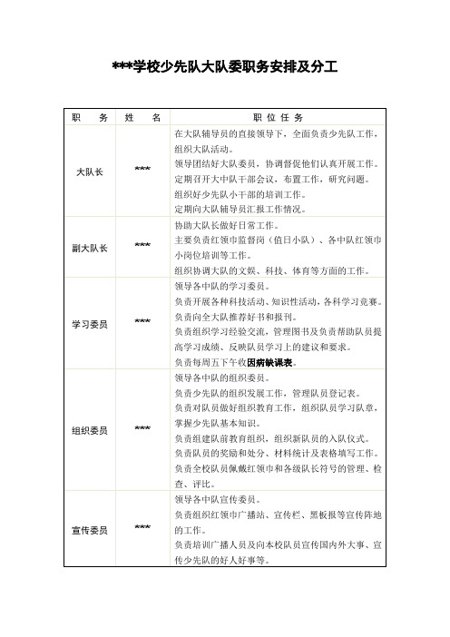 学校少先队大队委职务安排及分工