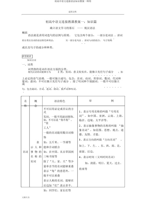 初高中语文衔接语法知识学案一师用