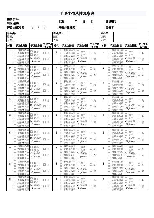 手卫生依从性观察表