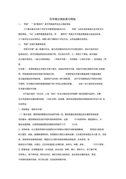 写字楼分类标准与等级