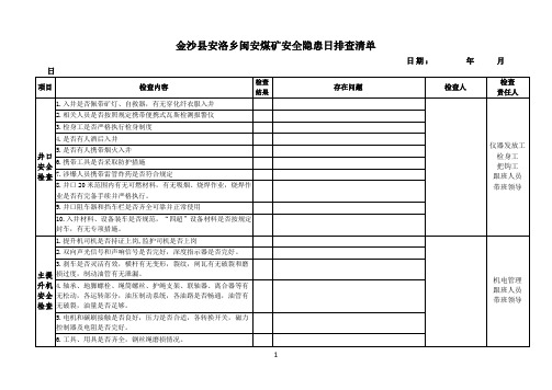 闽安煤矿安全隐患日排查清单