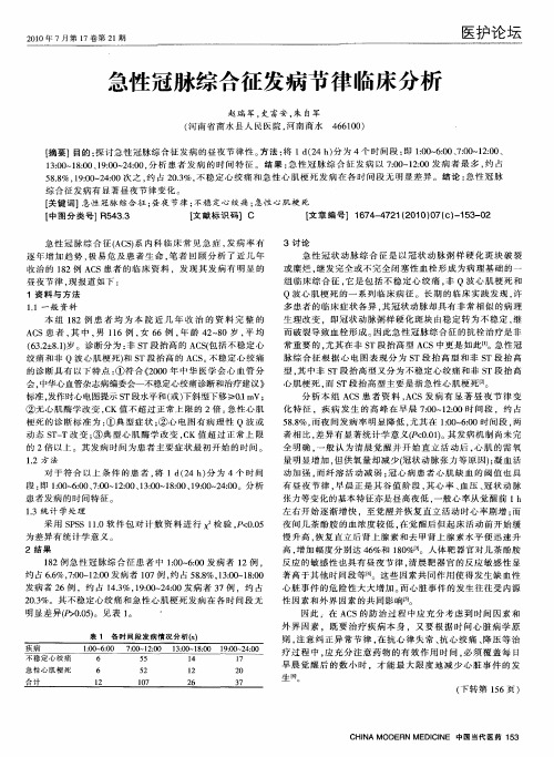 急性冠脉综合征发病节律临床分析