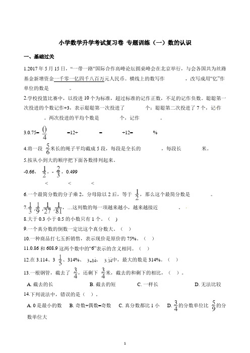 人教新课标2019-2020年小学数学升学考试复习卷 专题训练(一)数的认识(含解析) (1)