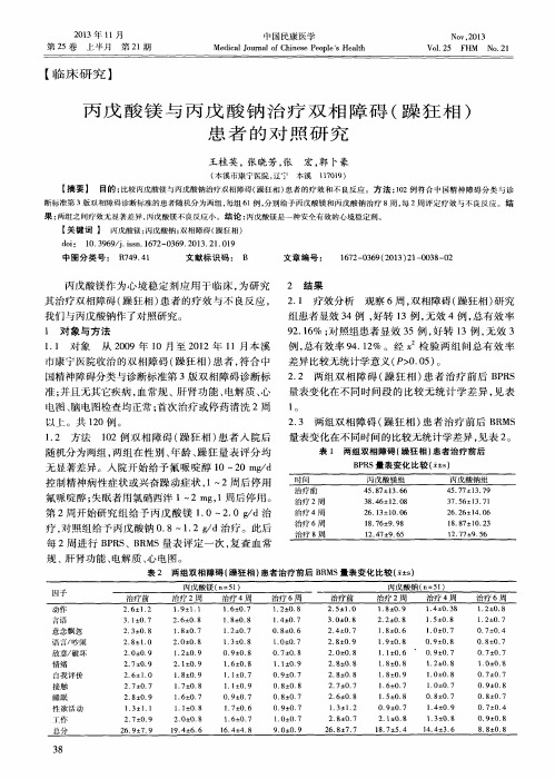 丙戊酸镁与丙戊酸钠治疗双相障碍(躁狂相)患者的对照研究