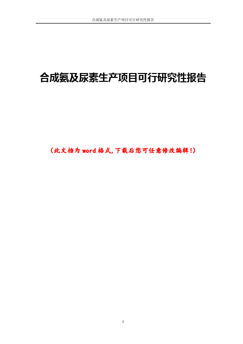 合成氨及尿素生产项目可行研究性报告