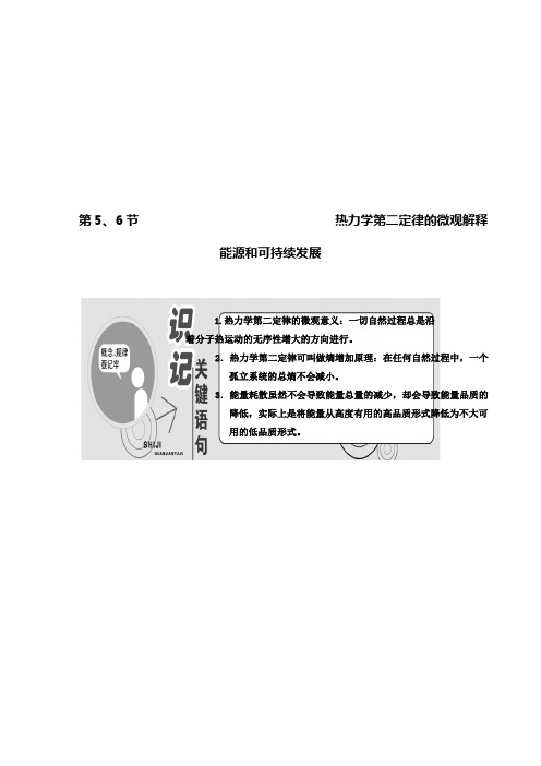 高中物理人教版教学案：第十章 第5、6节 热力学第二定律的微观解释 能源和可持续发展