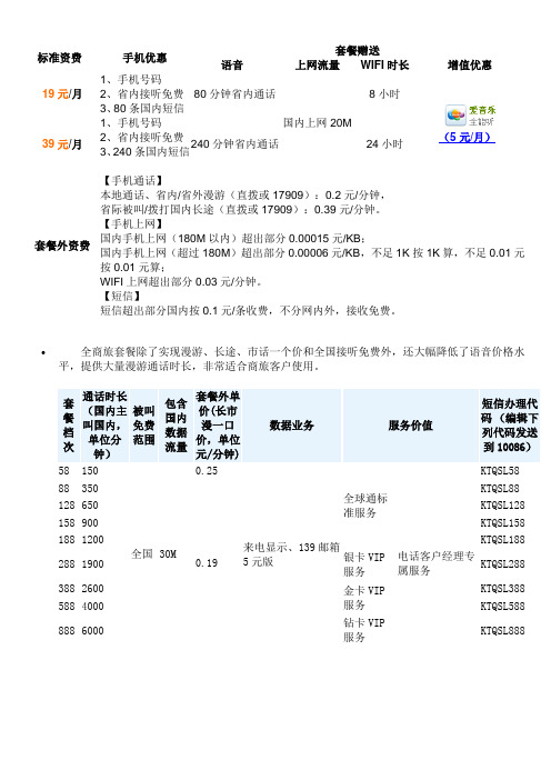 标准资费