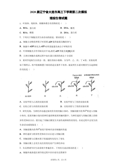 2020届辽宁省大连市高三下学期第二次模拟理综生物试题(带答案解析)