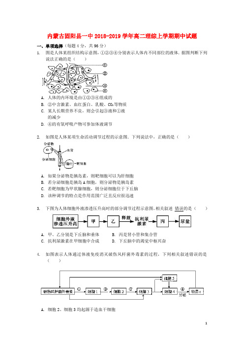 2018_2019学年高二理综上学期期中试题