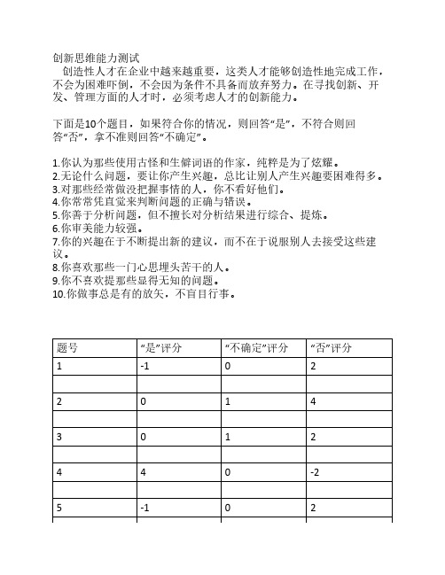 创新思维能力测试