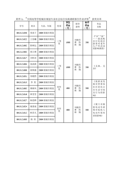 全国高等学校城规划专业社会综合实践调研报告作业评优