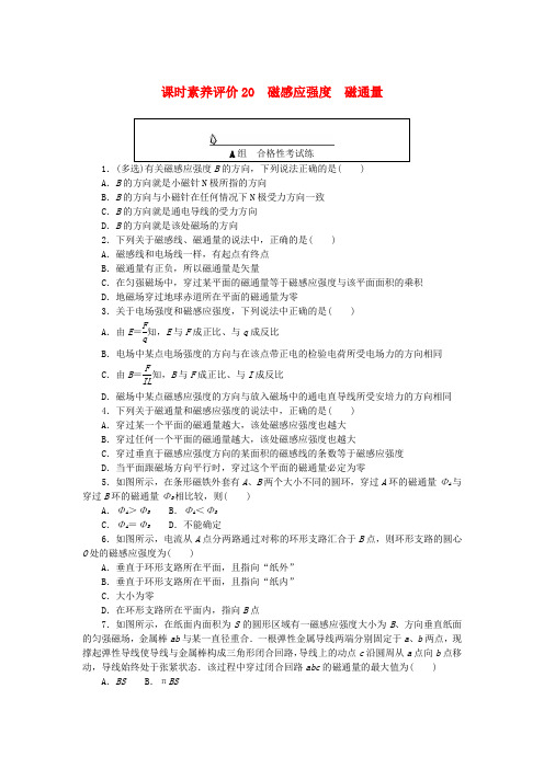 高中物理课时素养评价20磁感应强度磁通量教科版