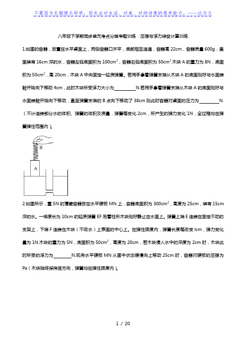 2020人教版八年级下学期同步单元考点分类专题训练：压强与浮力综合计算训练