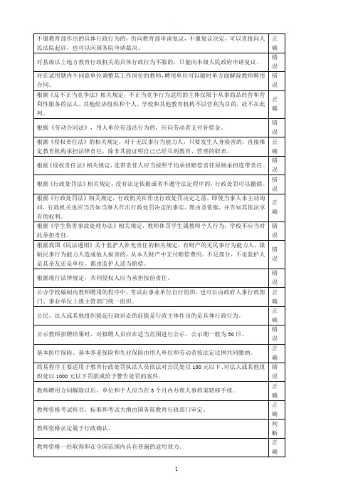 教师法律法规知识考试试题和答案判断题