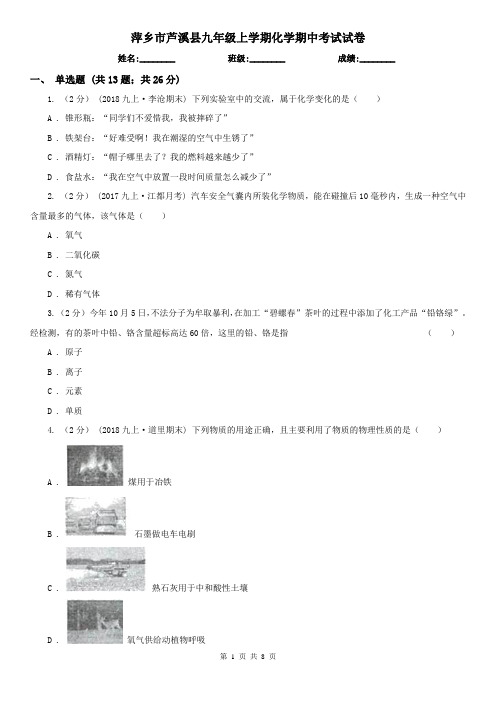 萍乡市芦溪县九年级上学期化学期中考试试卷