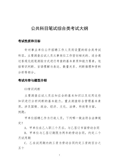 公共科目笔试综合类考试大纲