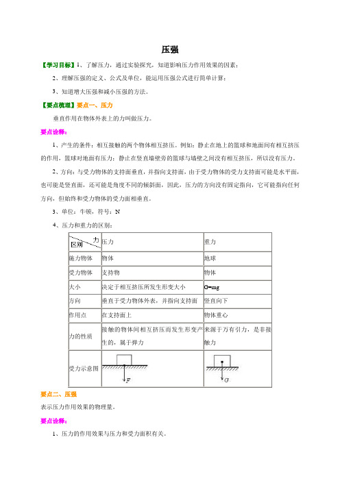 2022年苏科版物理八下第十章《压强》知识点附练习 