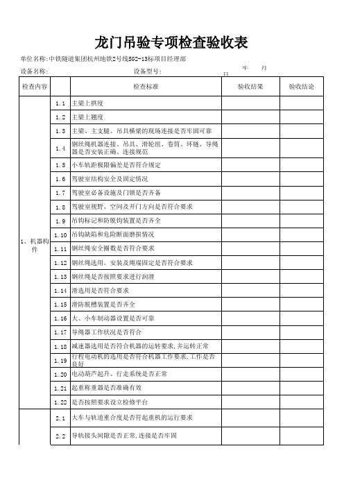 龙门吊自检验收表