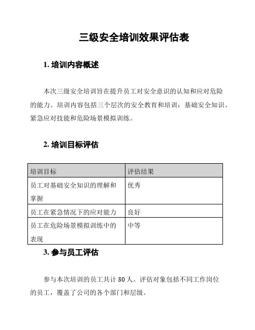 三级安全培训效果评估表