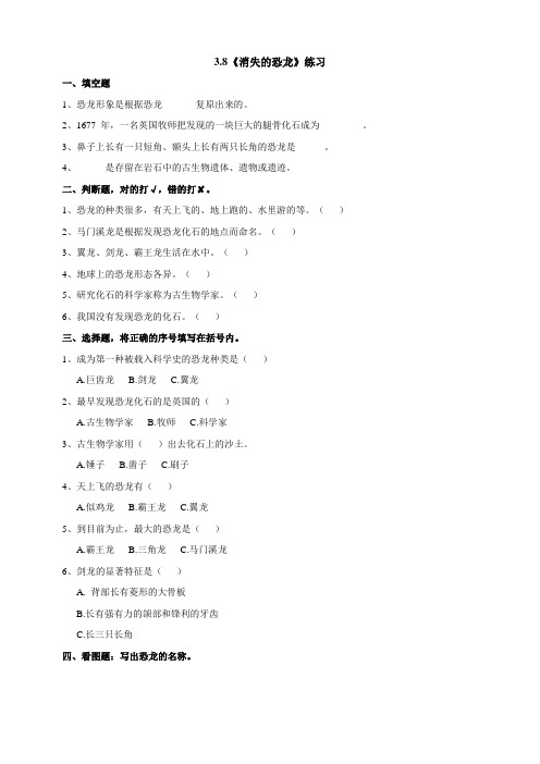 苏教版小学科学六年级上册第三元第8课《消逝的恐龙》练习(含答案)
