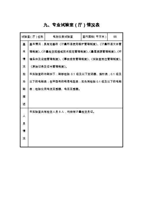 专业实验室情况表[电气专业]