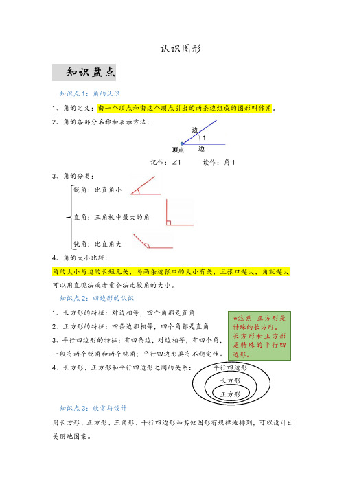 第六单元认识图形(易错梳理)-二年级下册数学单元复习讲义北师大版