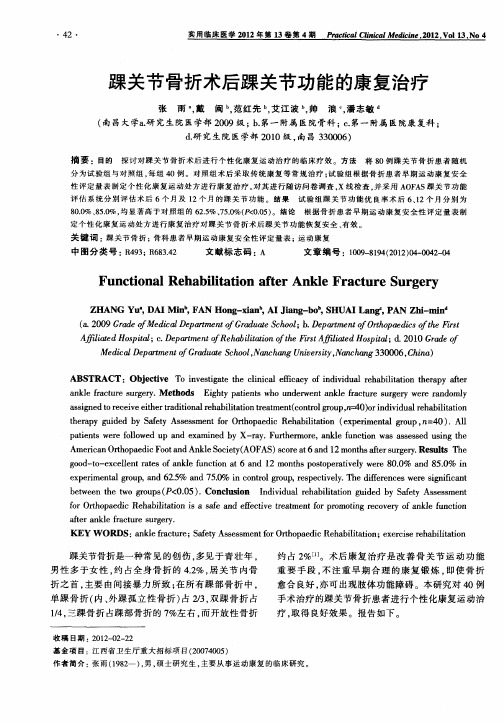 踝关节骨折术后踝关节功能的康复治疗