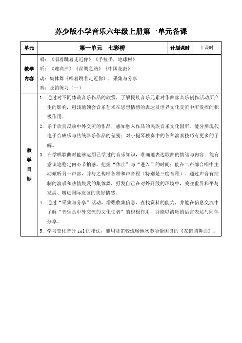 苏少版小学音乐六年级上册教案全册