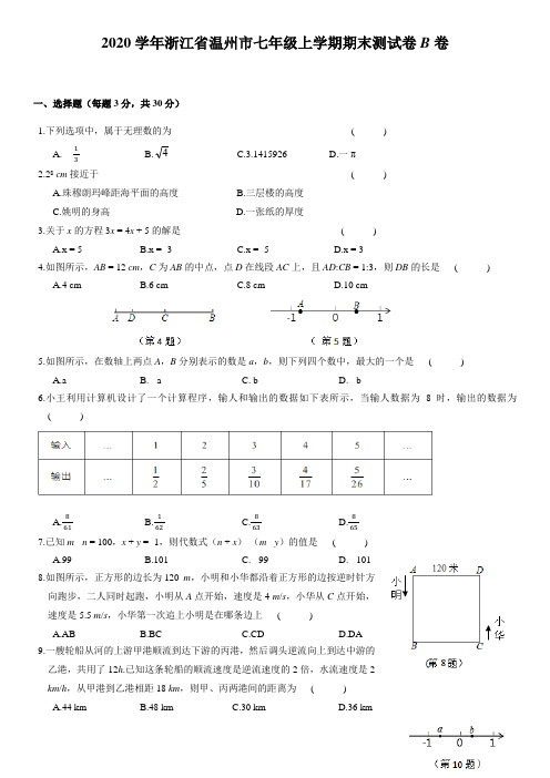 浙江省温州市2020—2021学年七年级上学期期末测试卷B卷(含答案)