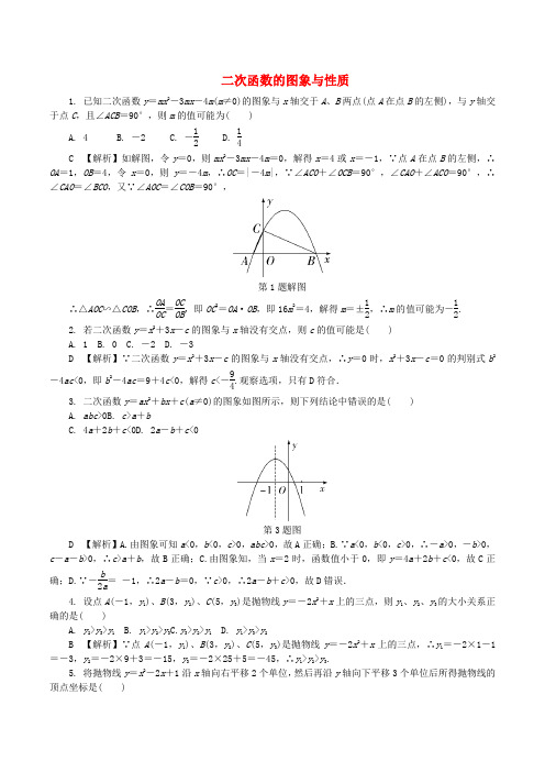 陕西省2019年中考数学选填专项 二次函数的图象与性质题库