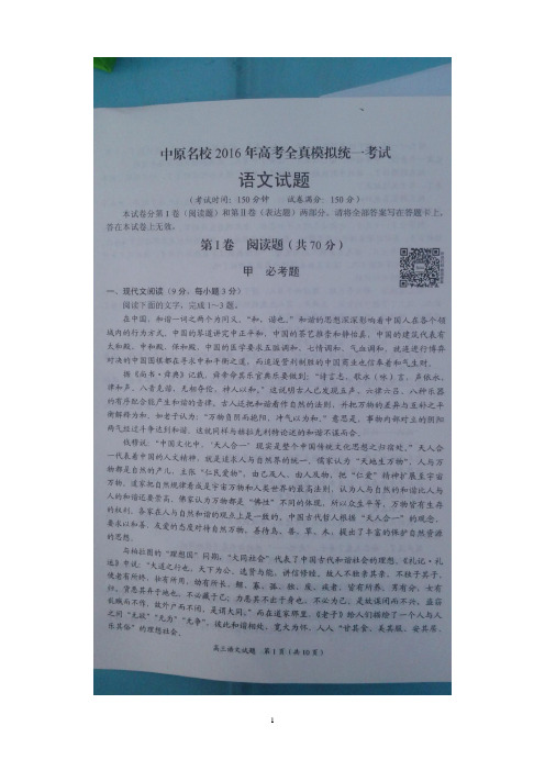 河南省中原名校高三5月高考仿真模拟联考语文试题含解析