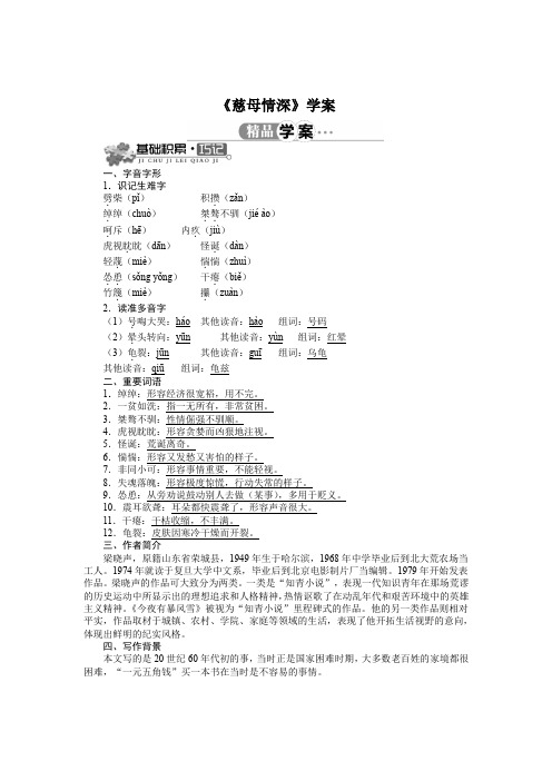 部编版教材五年级语文上册《慈母情深》精品学案(含答案)