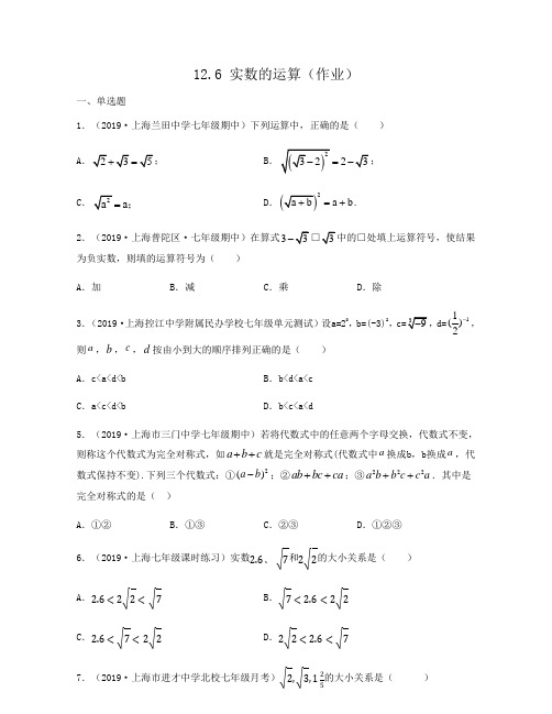 2020-2021学年上海沪教版七年级数学下册同步练习12.6 实数的运算 逐题详解