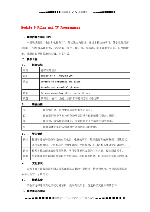 高一英语备课《Module 6 Films and TV Programmes》教案 外研版必修2